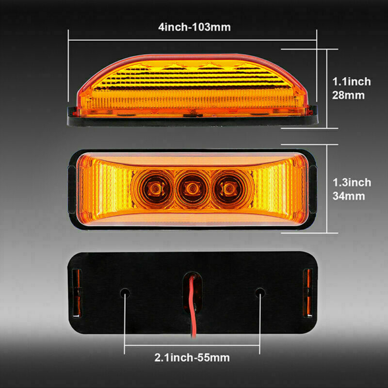 4X Amber 3-LED Side Marker Lights RV Truck Trailer Clearance Light Waterproof