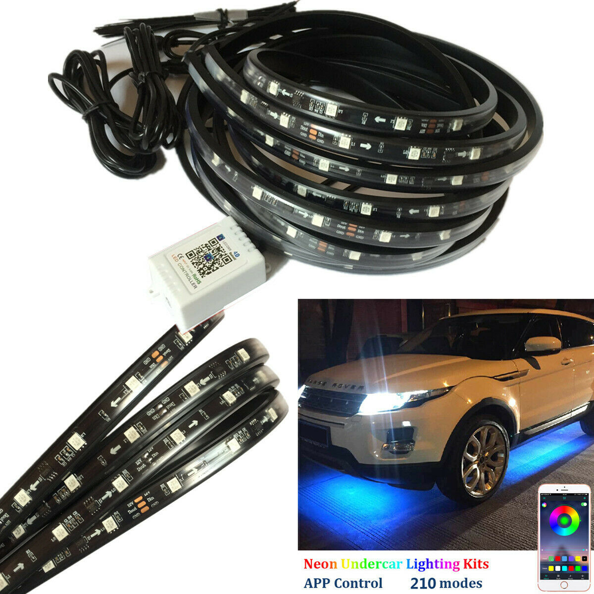 4x Car Chassis Neon Light LED Strip 210 kinds APP Control Patterns Sound Active