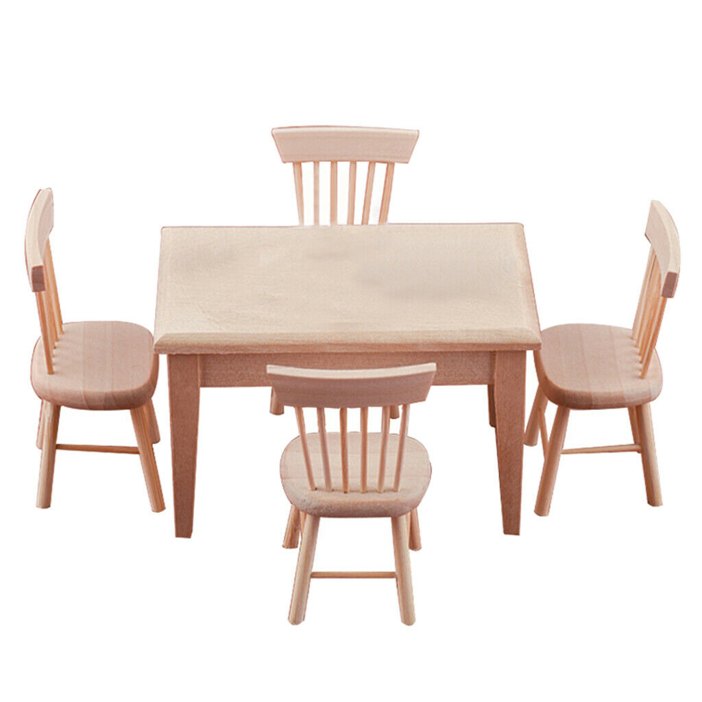 1/12  Unpainted Dining Table 4 Chairs Furniture Living Room DIY Ornaments