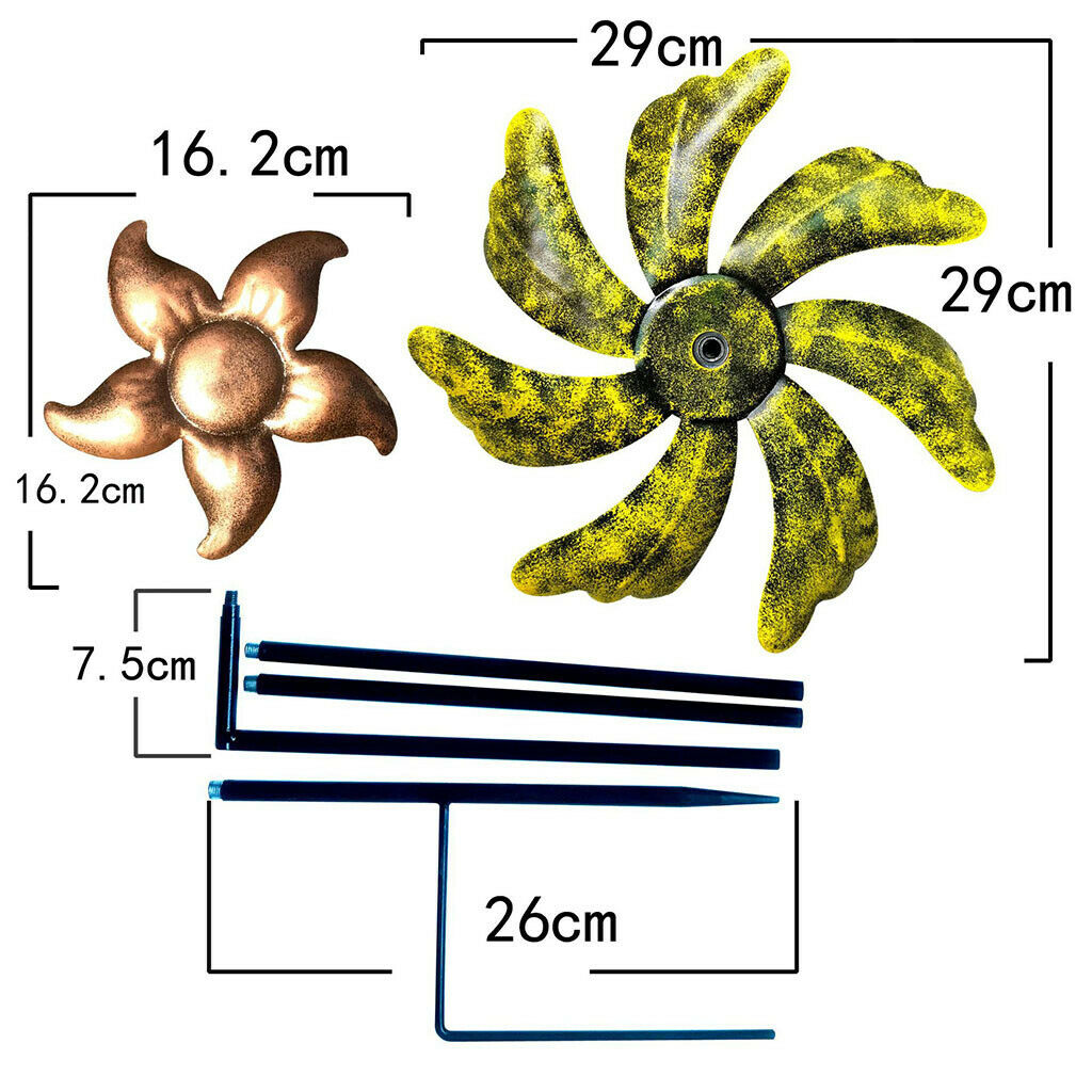 Iron Sun Flower Windmill Garden Wind Spinner with Ground Stake Lawn Yard