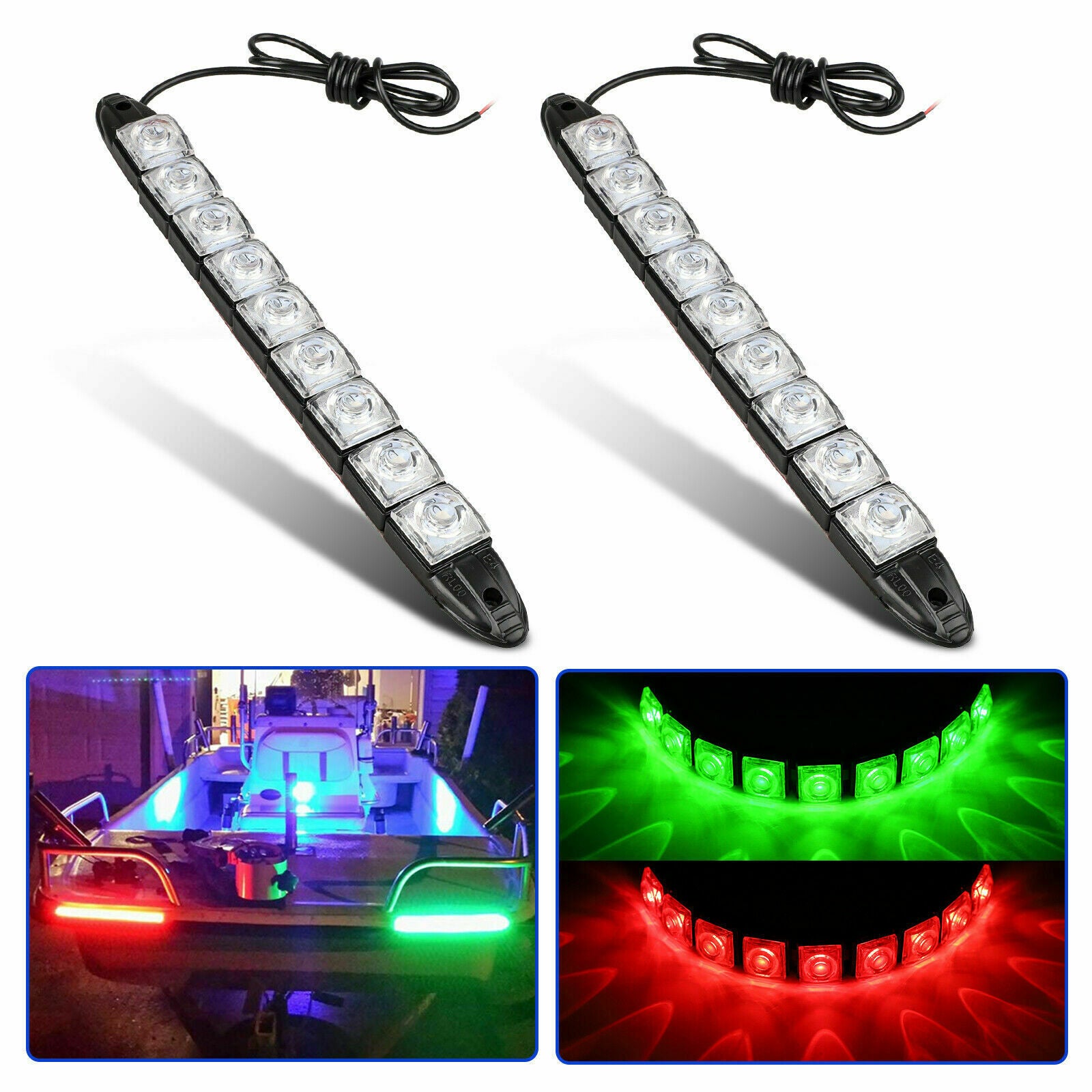 2PCS Navigation 9 Led Marine Bow Boat 12V Yacht Pontoon Bright Lights Red Green