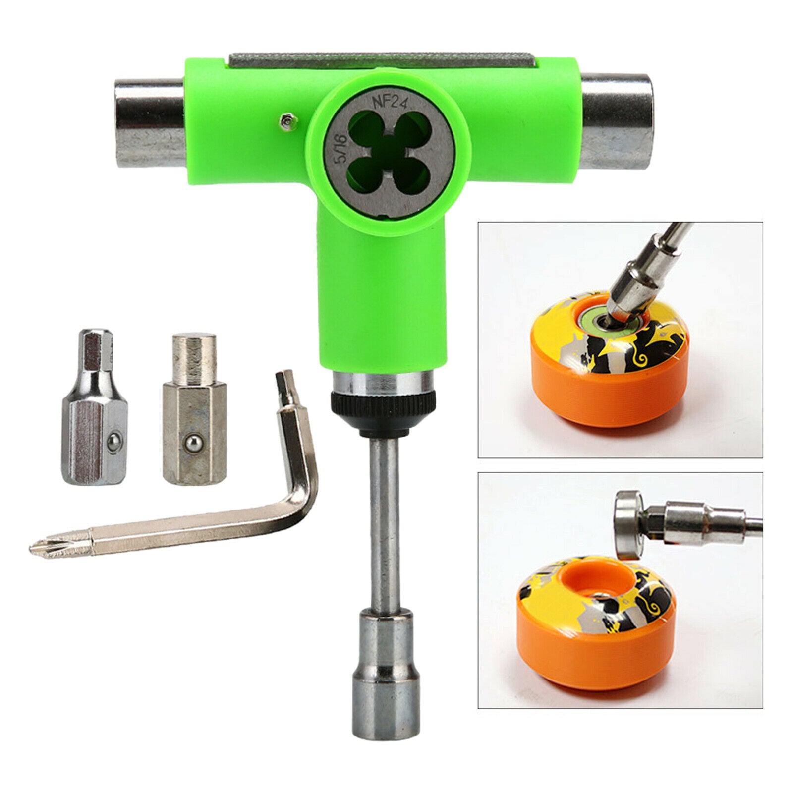 Multi Skateboard Roller Skate T Tool Wrench Spanner Screwdriver Green