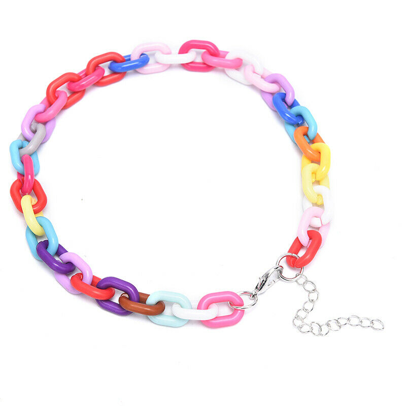 Boho Rainbow Acrylic Link Chain Necklace Bohemian Choker Necklace Jewelry.l8