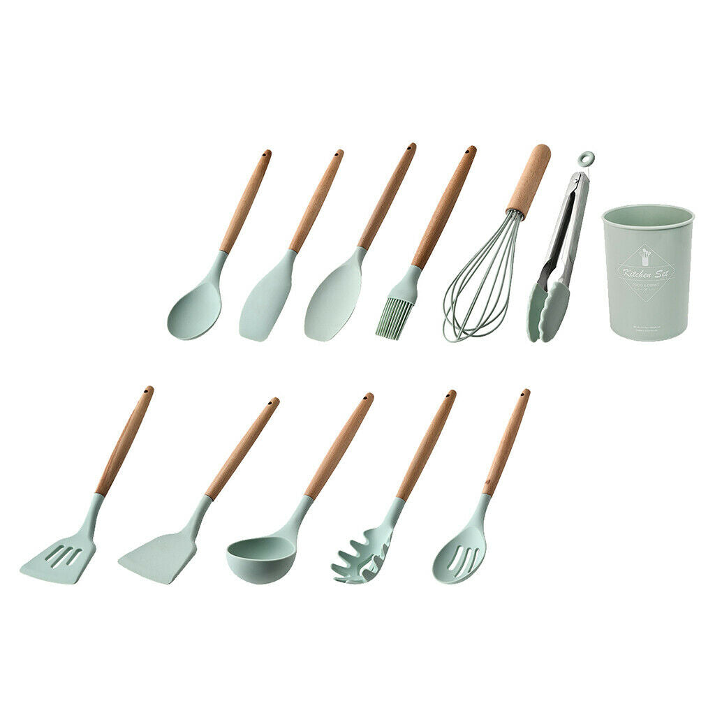 Silicone Cooking Slotted Turner Colander Spoon Kitchen Utensils Light Green