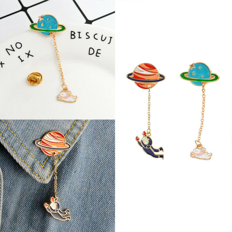 2 PCS Enamel Cartoon Brooch Badge Lapel Pin Cosmic Space Whales Cartoon Badge