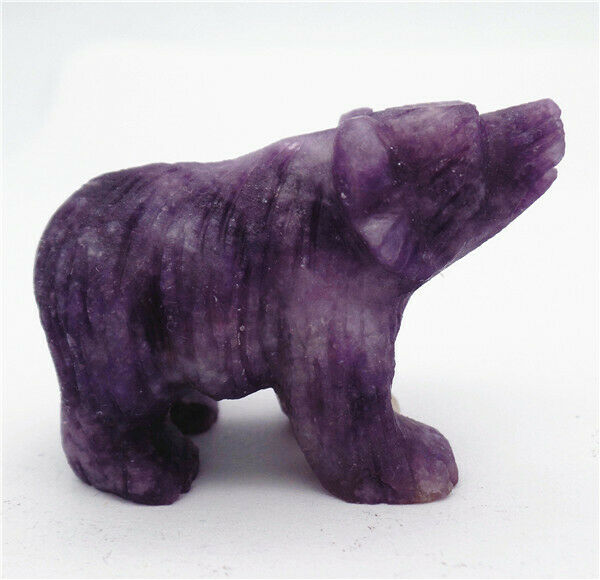 50x33x21mm Natural Purple Amethyst Carved Bear Decoration Statue Decor HH7745