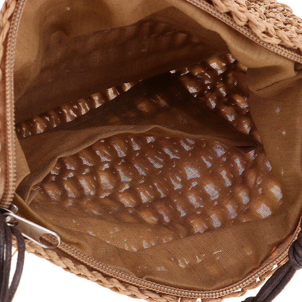 Summer Retro Straw Hand-Woven Satchel Messenger Beach Cross-body Bags Brown