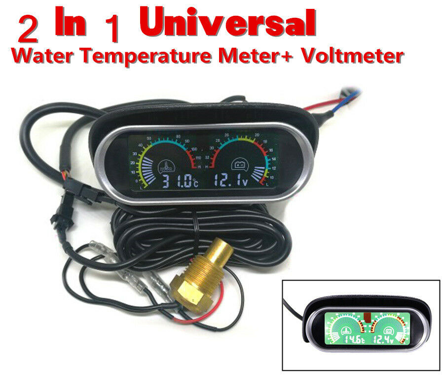 DC 9-36V 2IN1 LCD Digital Car Water Temp Temperature Meter Voltmeter Volt Gauge
