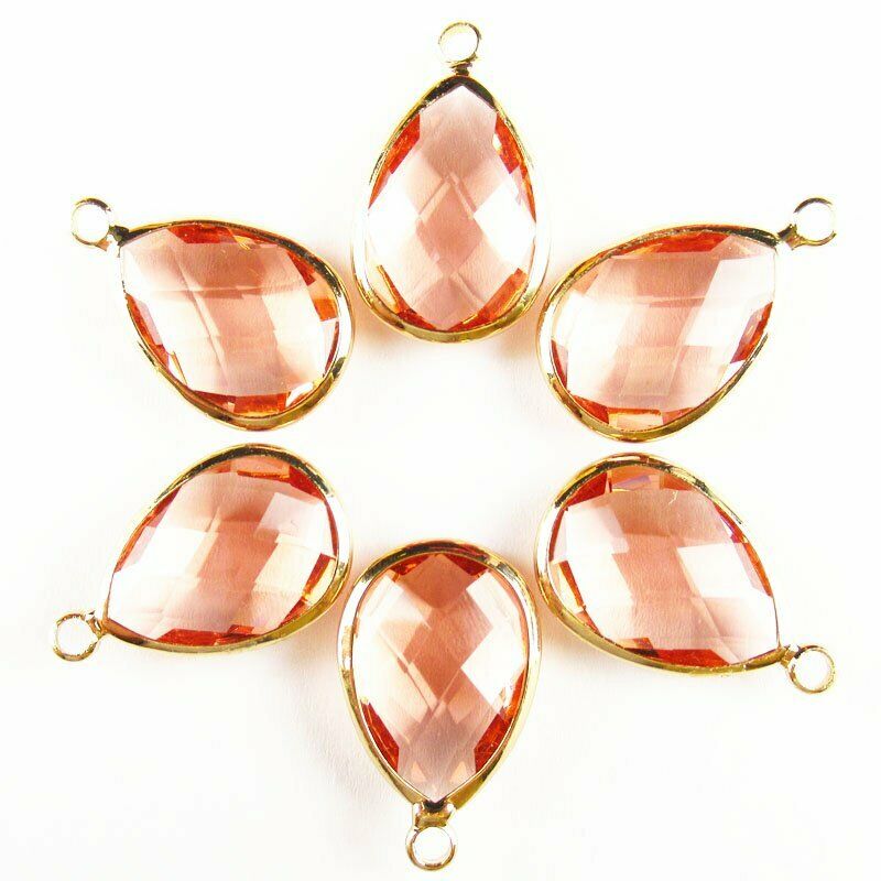 10pcs 21x13x5mm Wrapped Faceted Pink Titanium Crystal Teardrop Pendant A-33BB