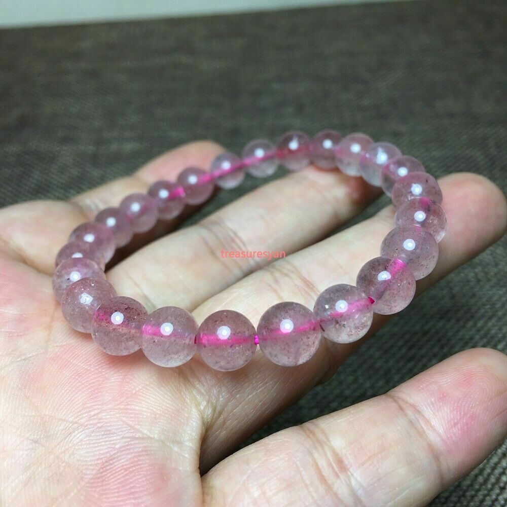 Fashion Natural Strawberry Quartz Healing Crystal Stretch Beaded Bracelet Gift A