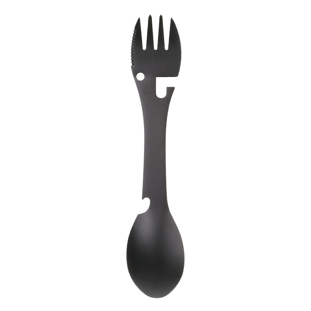 3 in 1 stainless steel spoon, fork and can / bottle opener for outdoors