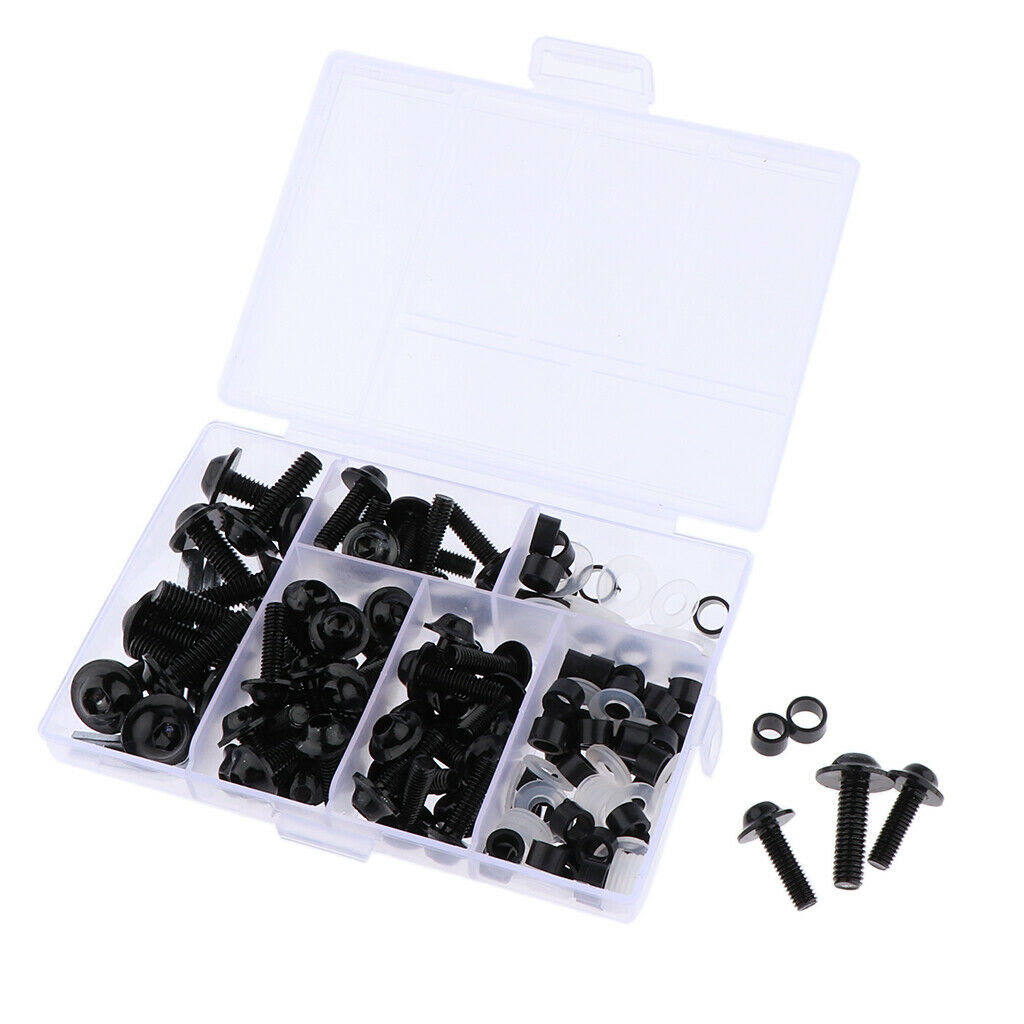158Pcs Motorcycle Metal Complete Fairing Bolt Kit Bodywork Screws Nuts - Black
