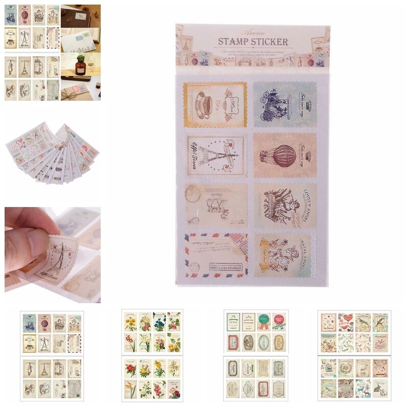 2pcs Scrapbook Note Paper Retro Tower Flower Stamps Stickers Decor Sticke.l8