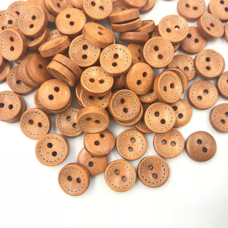 100pcs Wooden Round Buttons Brown dotted line Sewing Scrapbooking 12mm