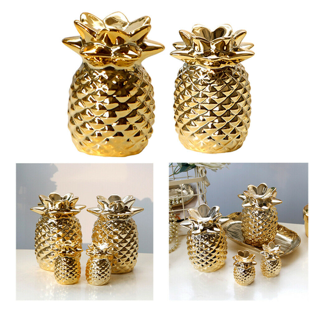 Set of 2, Golden Pineapple Shape Statue Desktop Display Bedroom Home Decor