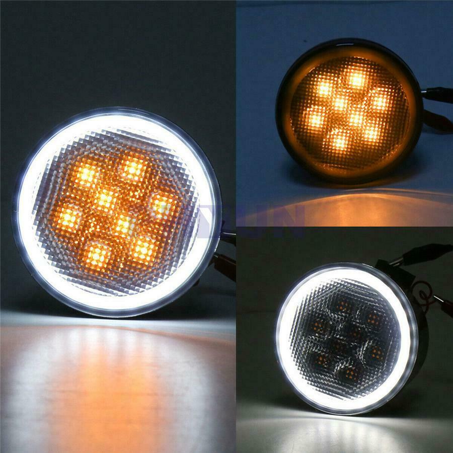 Pair LED Front Bumper Grille Turn Signal Light Halo Ring for Wrangler JK 07-18
