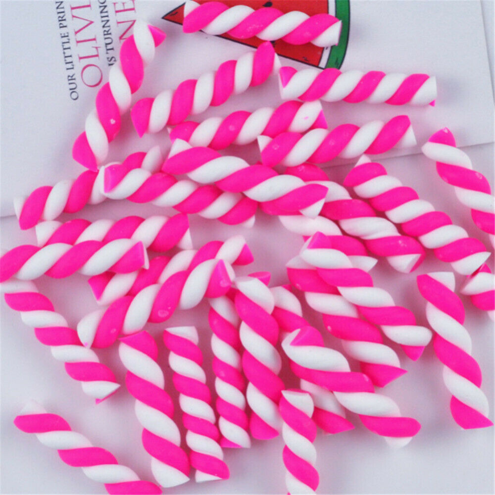 Lot of (x20) Polymer Clay Cabochons Twisted Marshmallow Candy Craft Decors Mixed