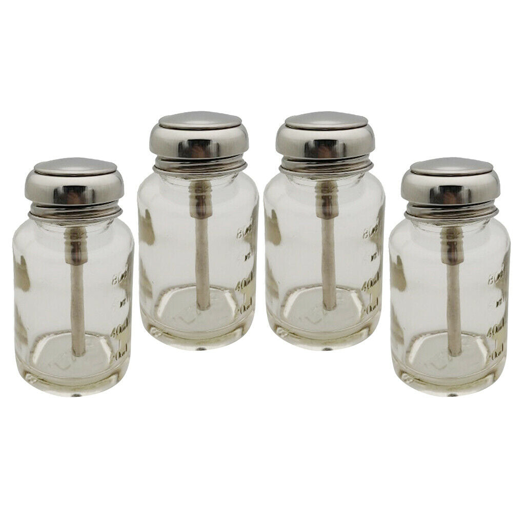 Pack of 4 80ml Empty Push Down Press Bottles Alcohol Acetone Dispenser Vials