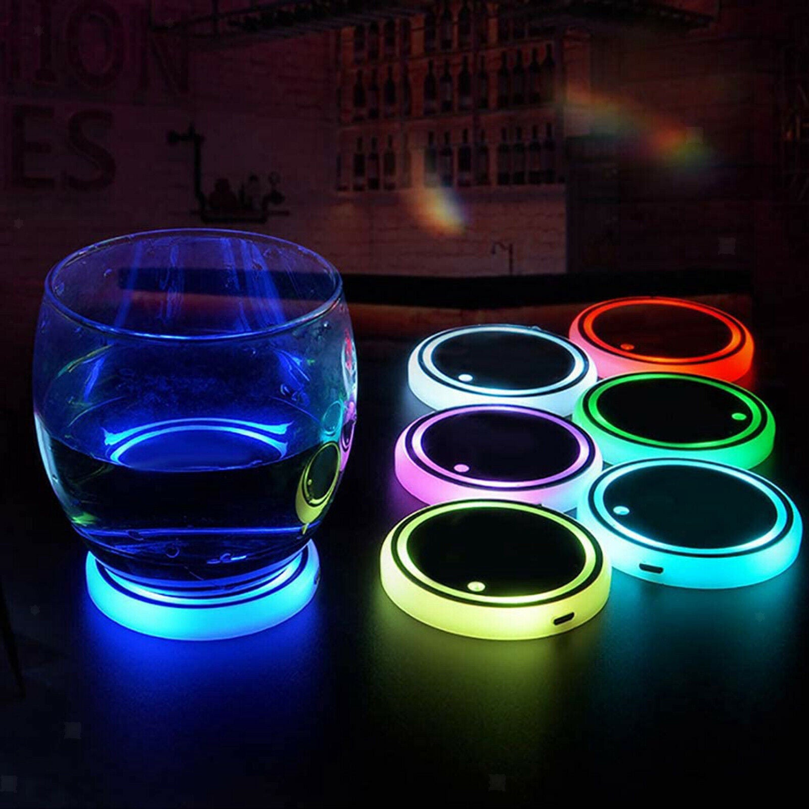 Car LED Cup Holder Luminescent Coaster 7 Colors USB Charging for Drink Mat