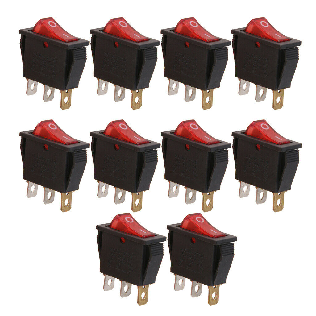 10pcs AC 125-250V Red LED Light Auto Automobile On / Off Button Switch
