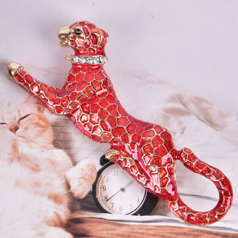 Fashion Crystal Red Leopard Brooch Pin Collar Badge Corsage Jewelry  .l8