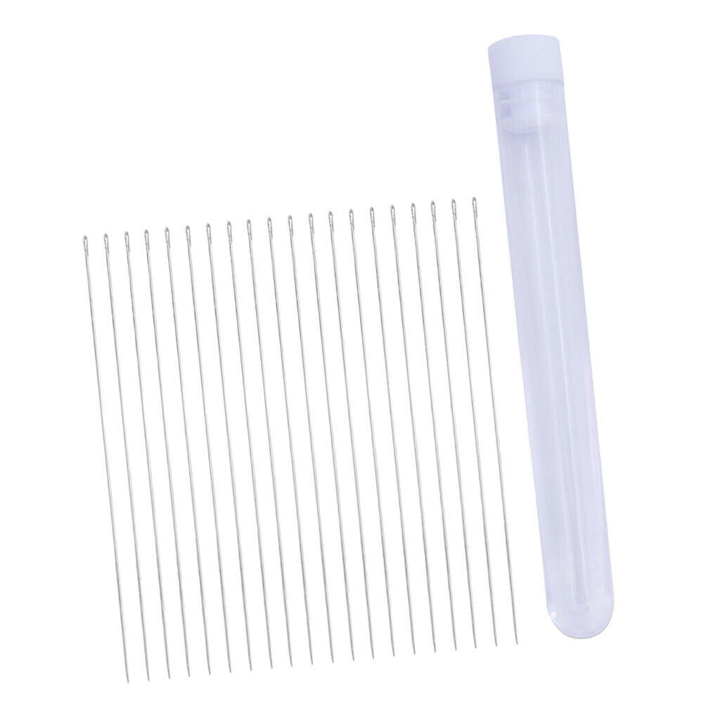 20Pcs Stainless Steel Beading Needles Jewelry Threading Hand Tools W/ Bottle