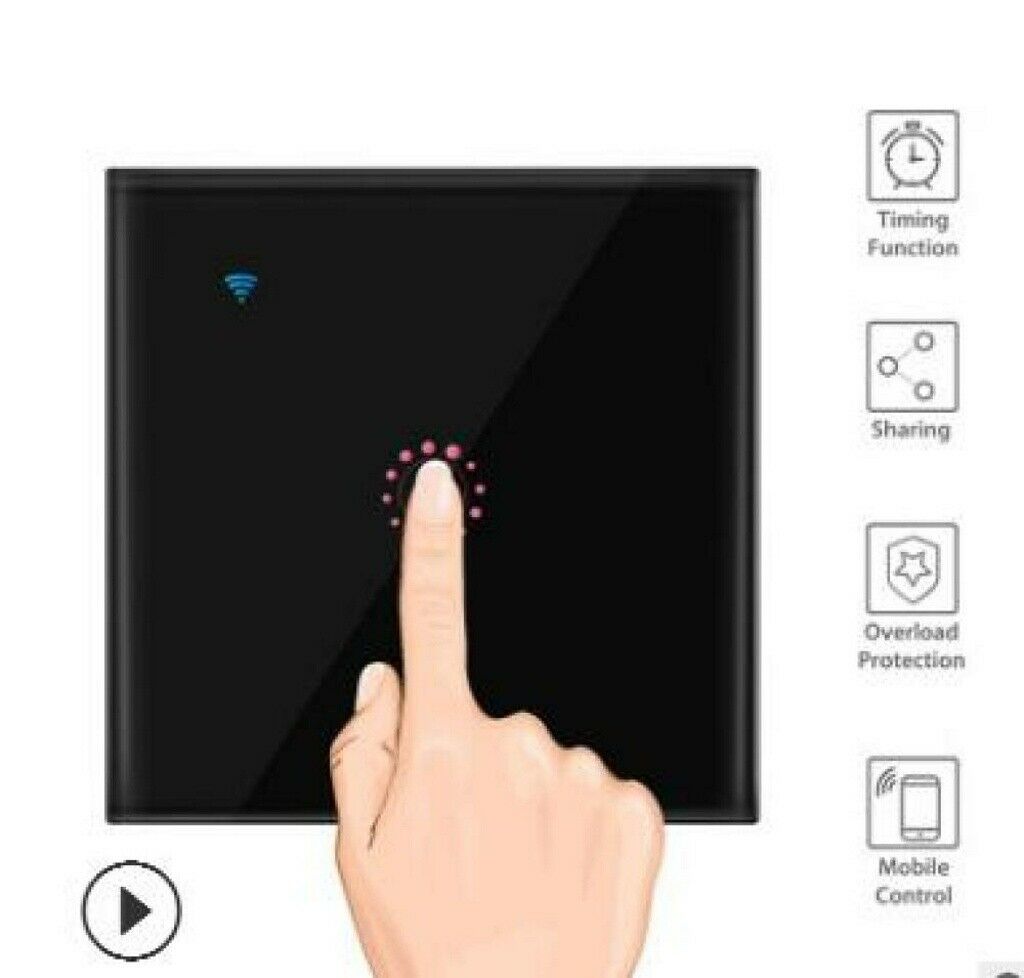 Home 1 Gang WiFi Smart Wall Touch Light Switch Glass Panel For Alexa/Google APP