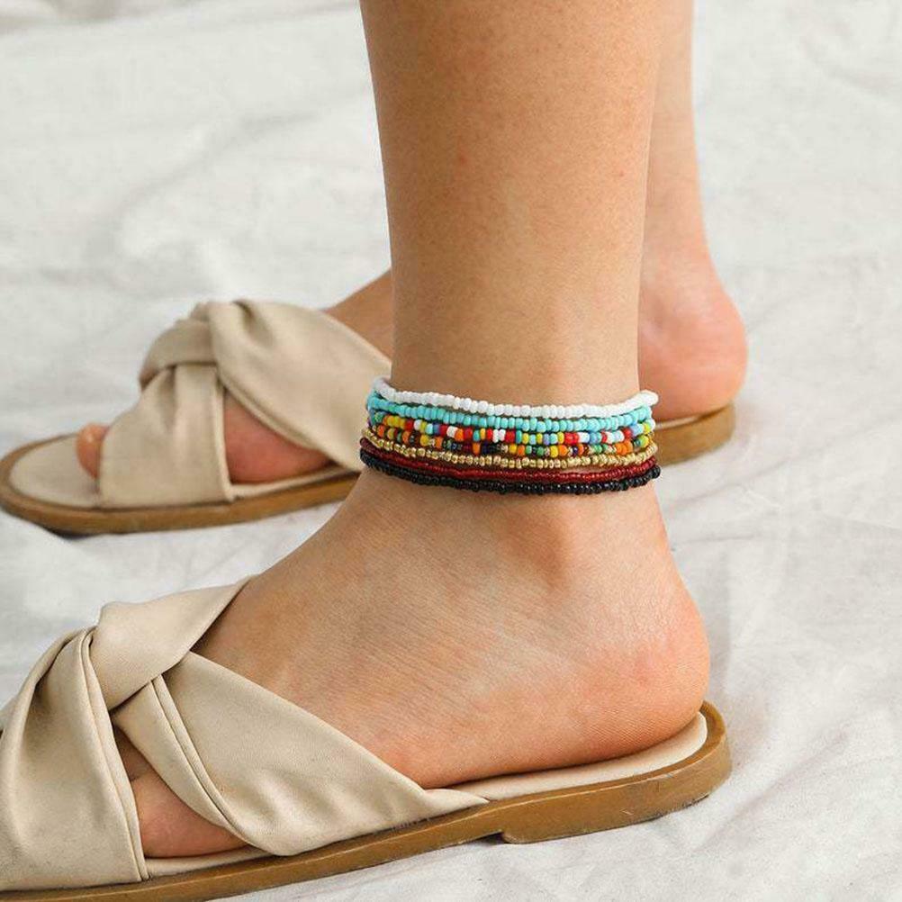 Boho Handmade Beads Multilayered Colorful Women Foot and Hand Chain Jewelry