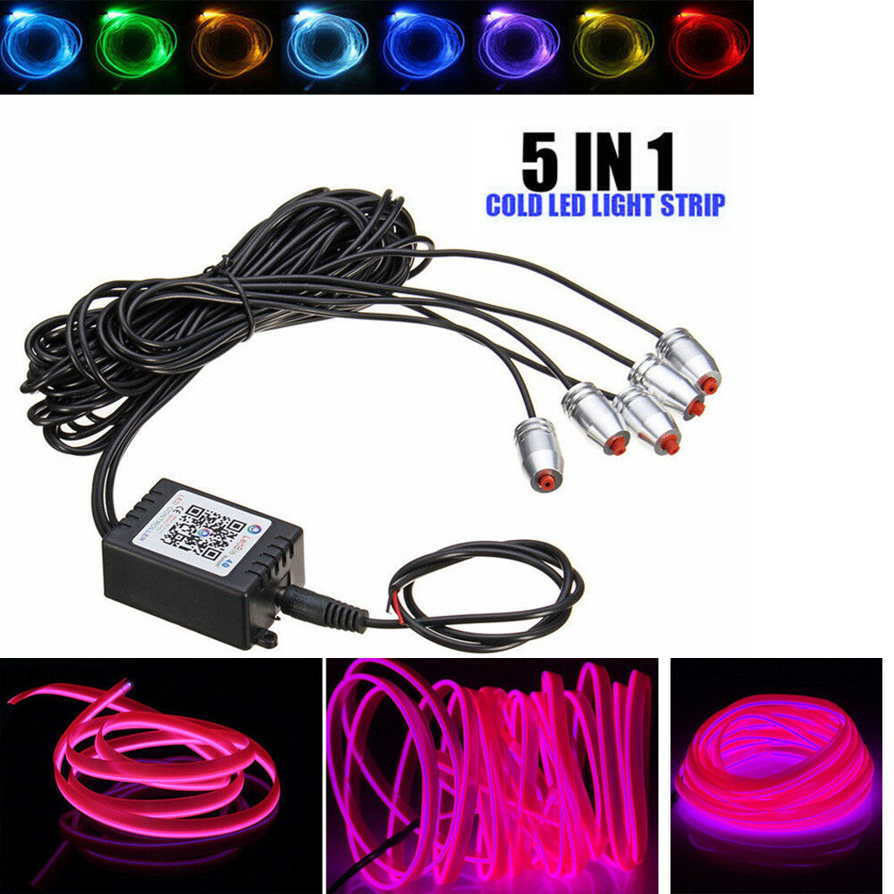 RGB 5 LED Car Door Dash Ambient Light 6m Neon Strip Bluetooth APP Control Bright
