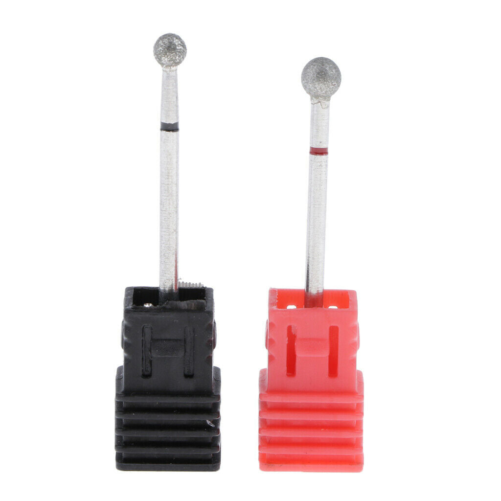 2x Nail Drill Bits Ball Head Diamond Rotary Burrs Cuticle Clean Manicure Bit