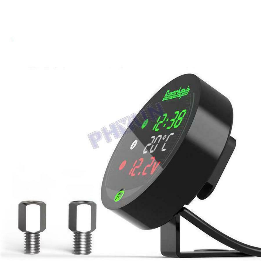 5 in 1 Motorcycle Scooter Voltmeter Thermometer Clock USB Charger Universal