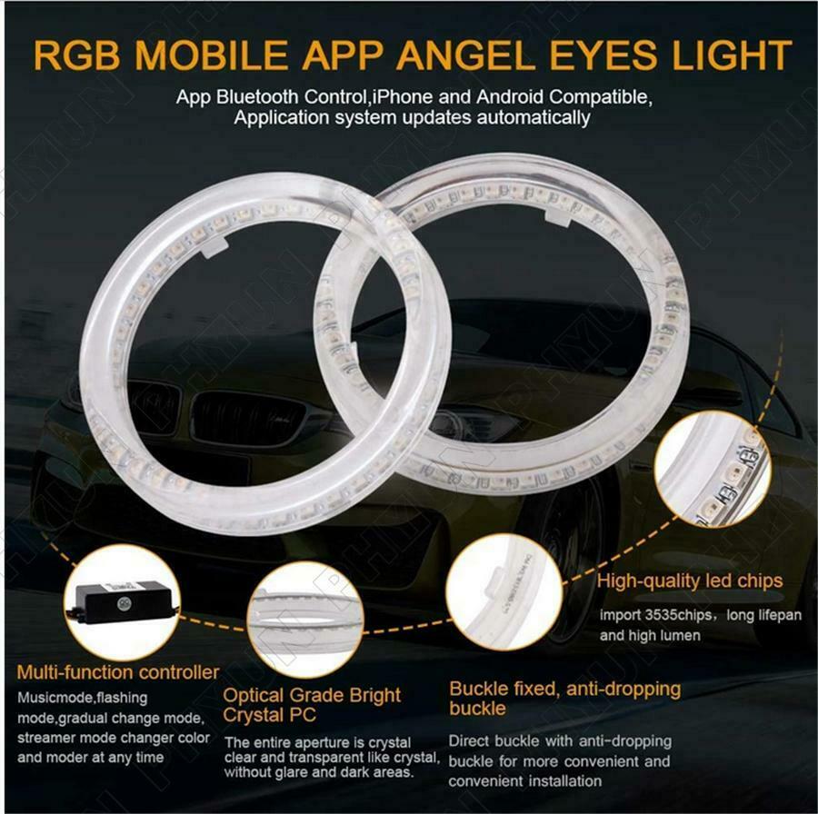 RGB LED Angel Eyes Lights Headlight w/ Halo Ring Protector Lens 95mm Universal