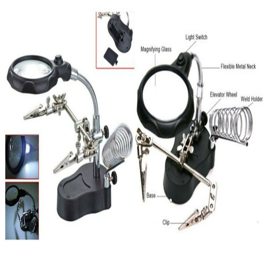 LED Magnifying Glass Stand Hand Free Repair Soldering Station with Clip