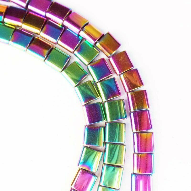 1Strand 6x5x3mm Rainbow Hematite Square Pendant Loose Bead 15.5 inch A-405TS