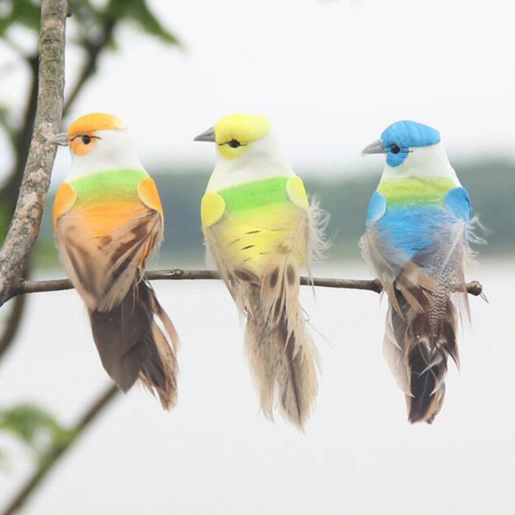Artificial feather birds nest decorative mini swallows home garden ornamen.l8