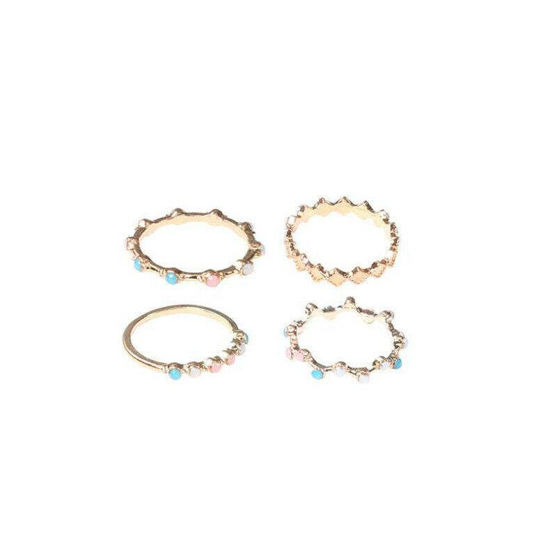 4 pc/set Bohemia Colorful Crystal Stone Finger Rings Set Wedding Jewelry .l8