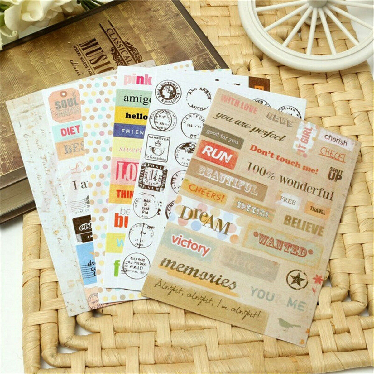 6pcs/set Retro DIY Calendar Paper Stickers for Scrapbooking Diary Planner Sticky