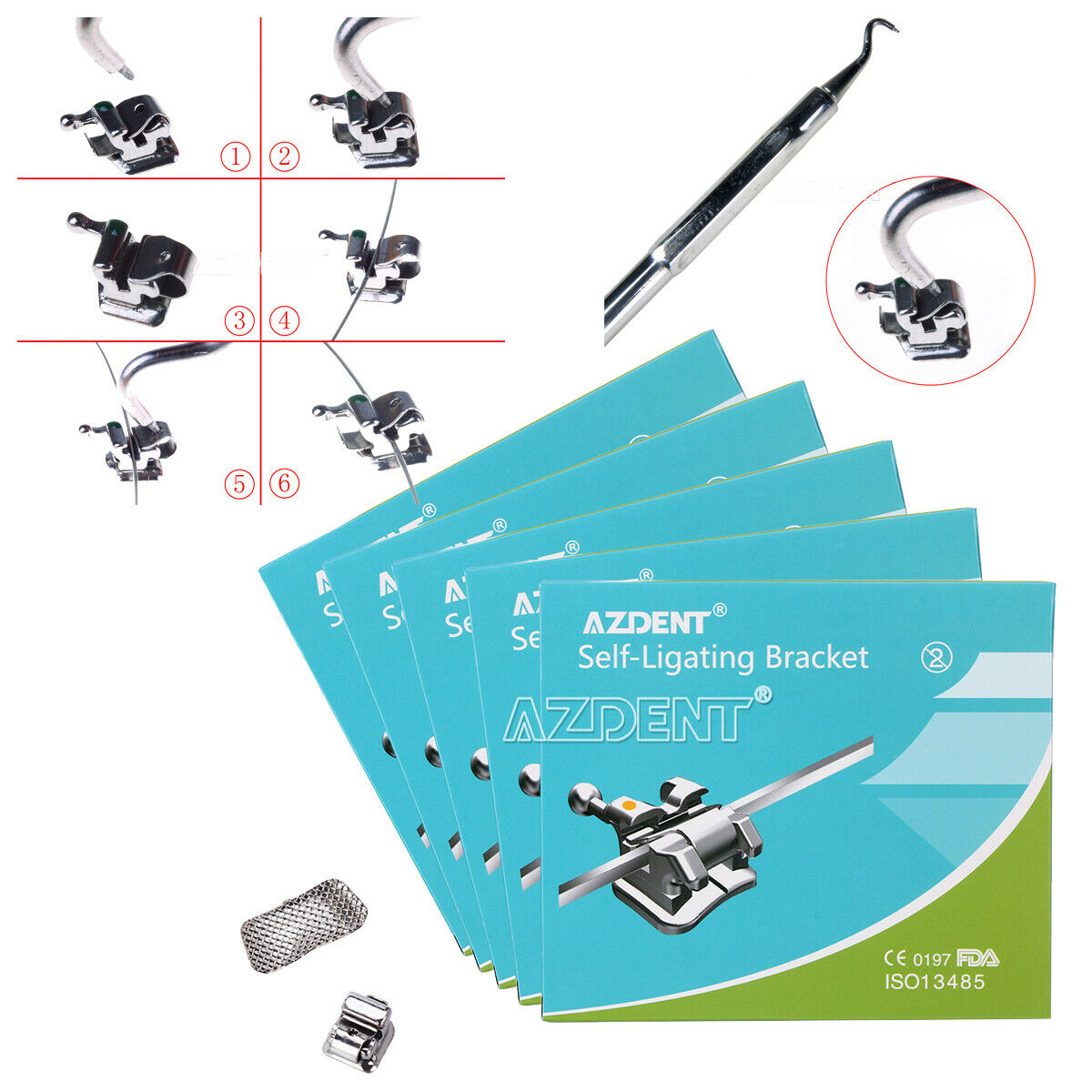 5 X Dental Ortho Self-ligating Brackets Mini MBT 022 Hook 345 With Buccal Tube