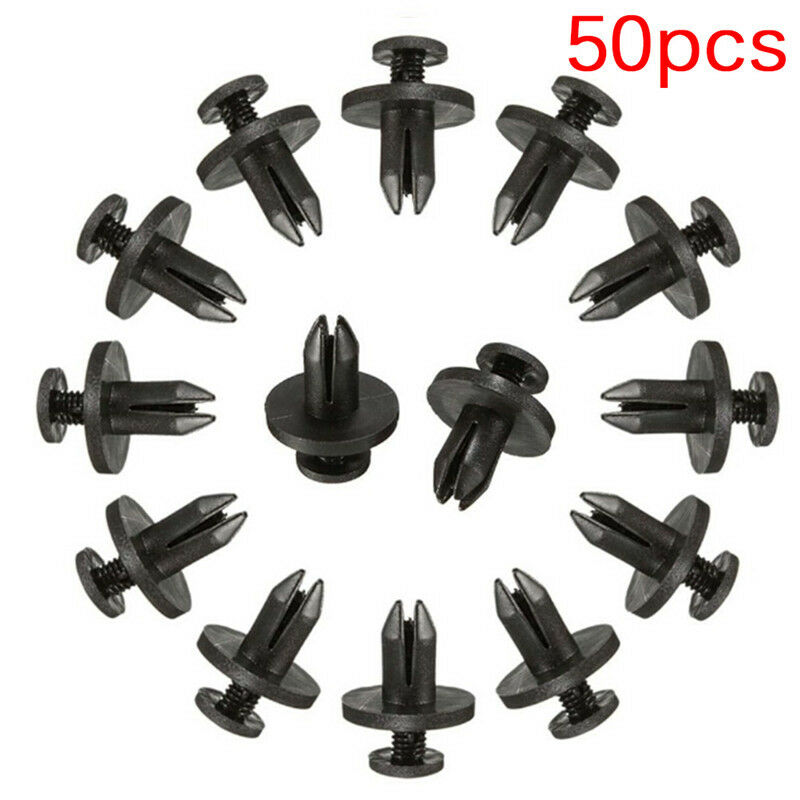 50pcs 6 mm Auto Car Bumper Fender Retainer Push Black Plastic Clips Fasten H Lt