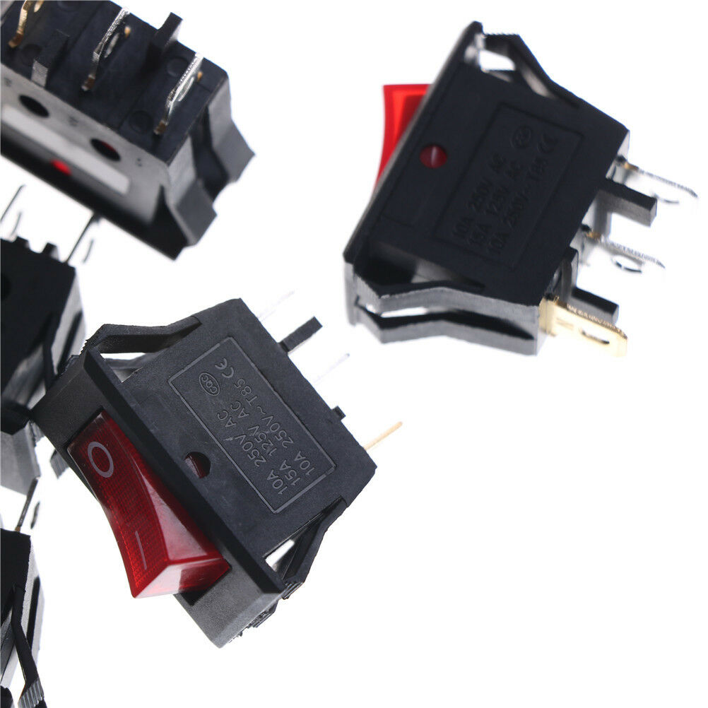 5PCS Red AC15A/250V 20A/125V ON-OFF 2 Position SPST Boat Rocker Switch 3 pC!