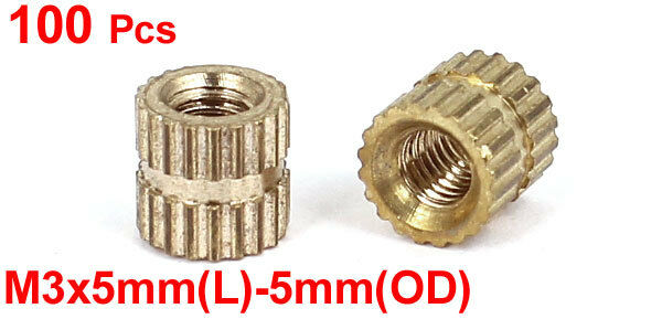 100 Pcs M3x5mm(L)-5mm(OD) Metric Threaded Brass Knurl Round Insert Nuts