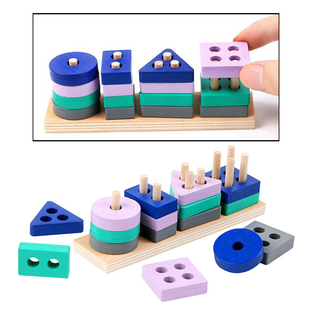 Kids Shape Color Recognition Geometric Sorting Board Stack Sort Puzzle Toys