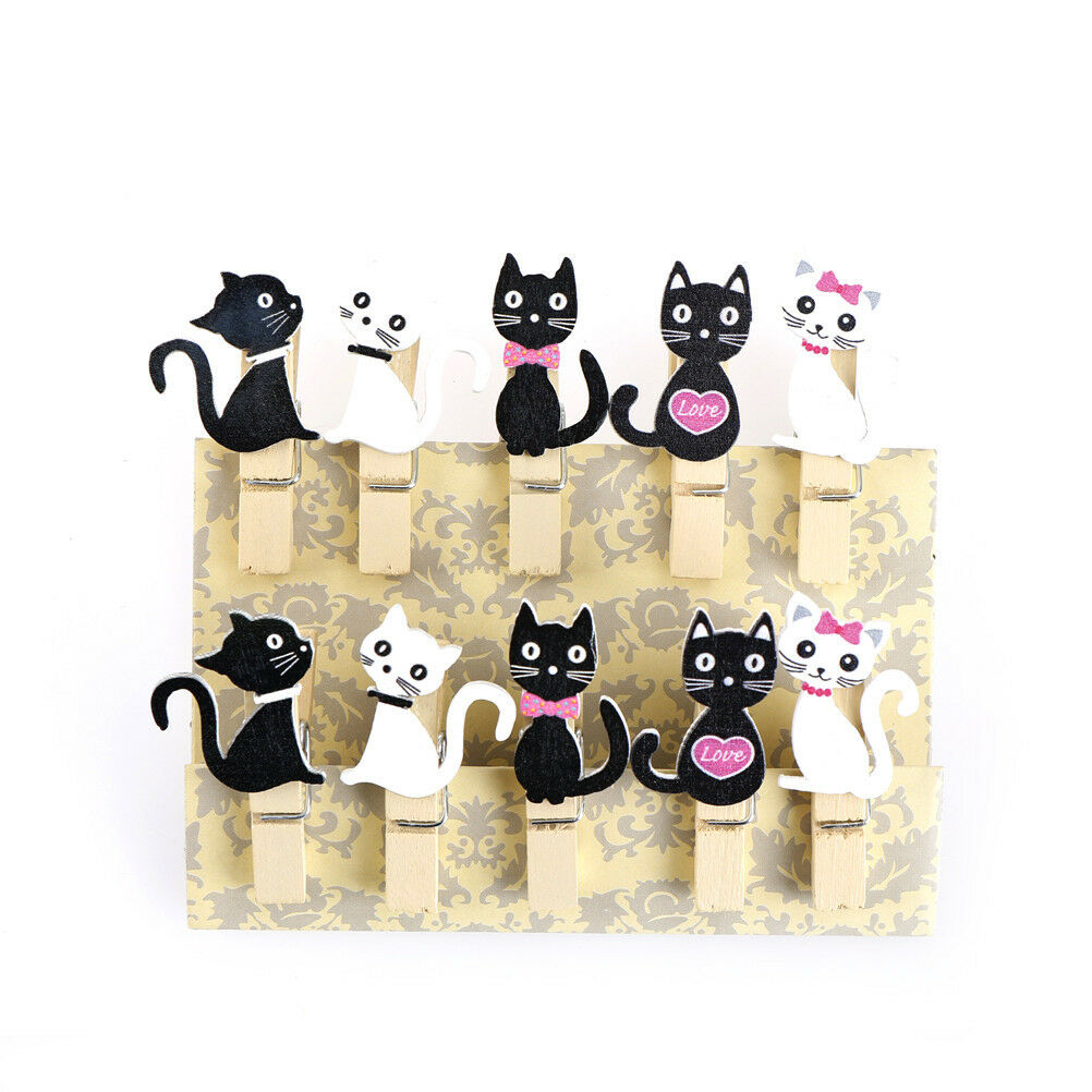 Cat wooden clips with hemp rope photo clip wood paper clip for bag DIY toolsBDAU