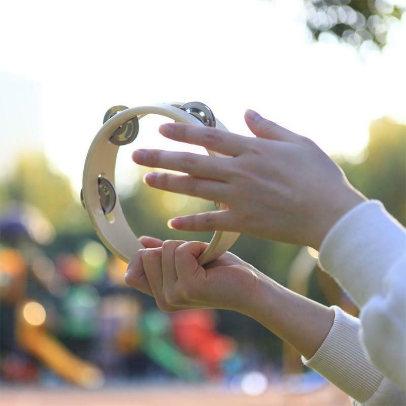 Kids 6" Hand Held Wood Headless Tambourine Bell with Metal Single Row and Wood