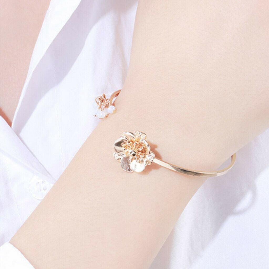 Minimalist Flower Open Cuff Bracelet Adjustable Wire Bangle Fashion Jewelry