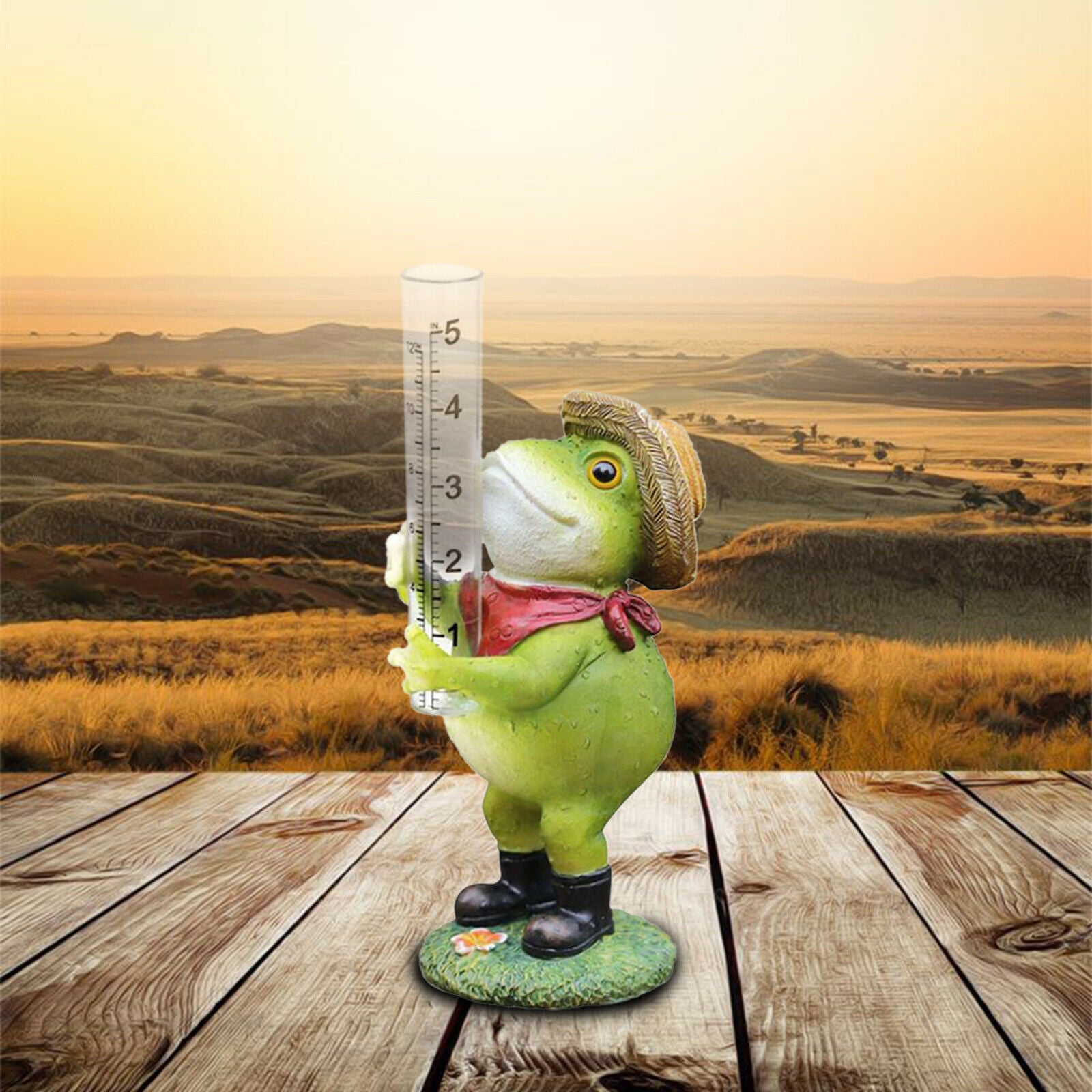Frog Rain Gauge with Glass Tube Outside for Yard Patio Lawn Rain Catcher