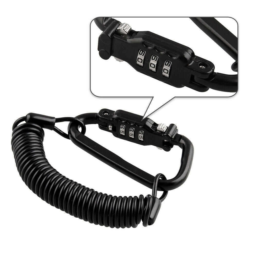 Motorcycle Helmet Lock and Cable Sleek Black Tough PIN Locking Carabiner Device