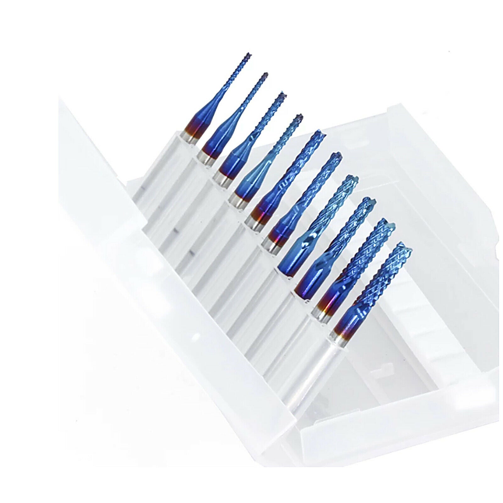 10Pcs Nano Blue Coat End Mill CNC Router Bits 0.8-3mm 1/8" PCB Engraving Cutter
