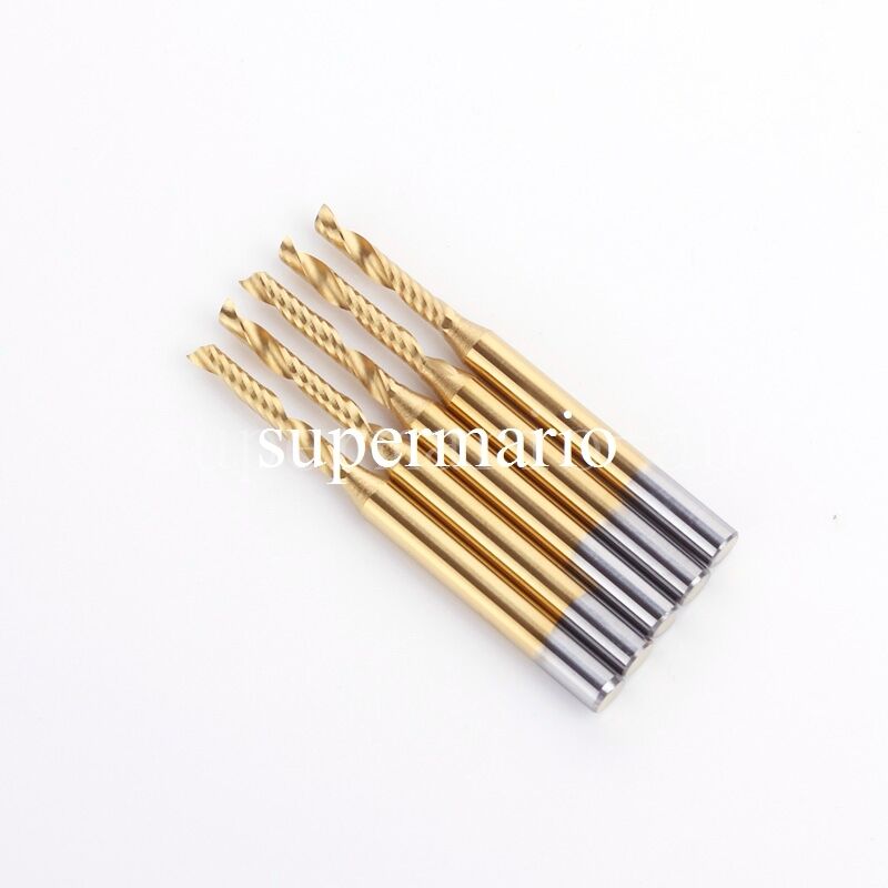 5x 1/8'' Titanium N2 Coated Carbide One Single Flute CNC Router Bit 2mm x12mm