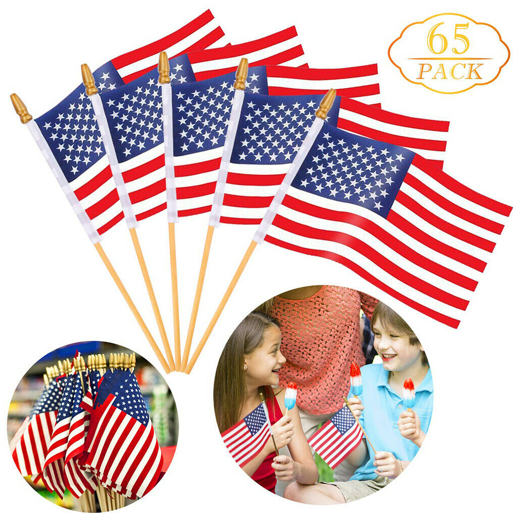 50x 4x6in American Wood Flag Stick of July 4th Decors Veteran Del